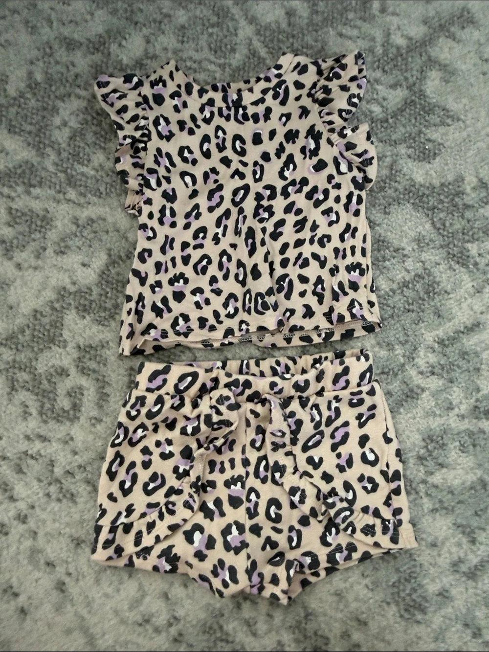 Toddler Girl Girls Leopard Print Ruffle Top & Shorts Set - Beige & Lavender